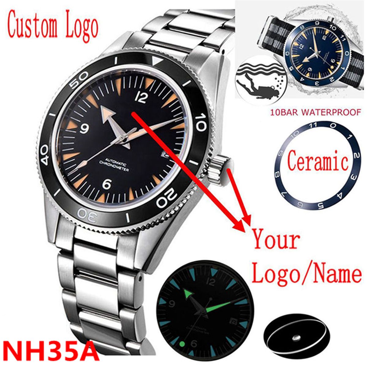 Men'S Accessories Watches - โลโก้ที่กําหนดเอง NH35 นาฬิกา 10 บาร์ Mens