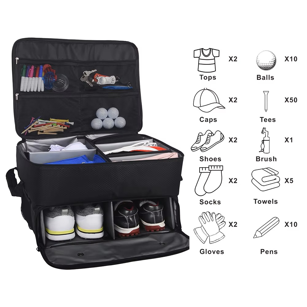 Men'S Accessories Rack - กระเป๋าจัดระเบียบท้ายรถสำหรับกอล์ฟ ช่องเก็บรองเท้าผ้าอ็อกซ์ฟอร์ด กันน้ำ ความจุขนาดใหญ่ กระเป๋าเก็บของในรถ อุปกรณ์กีฬา