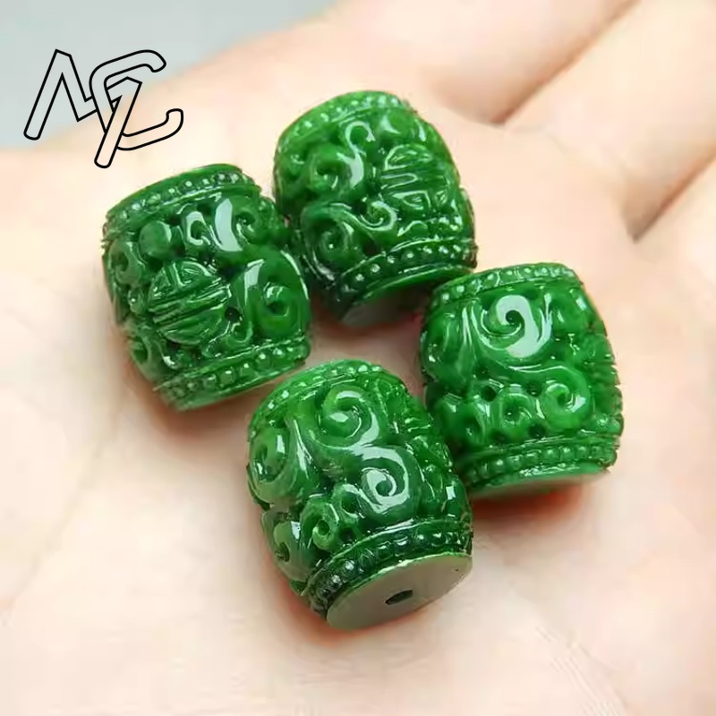 Men Accessories Gift - 5 PC ธรรมชาติสีเขียวหยกแกะสลักลูกปัด DIY สร้อยข้อมือกําไลข้อมือ Charm