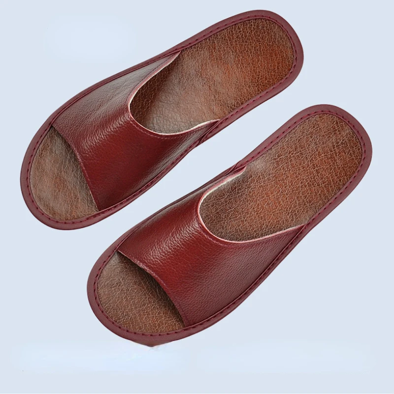 Men'S Accessories Leather - XIHAHA ฤดูร้อนแฟชั่น Cowhide รองเท้าแตะหนังแท้ผู้ชายด้านล่างนุ่มรองเท้าแตะผู้หญิงรองเท้าลื่นผู้หญิงรองเท้าแตะคู่