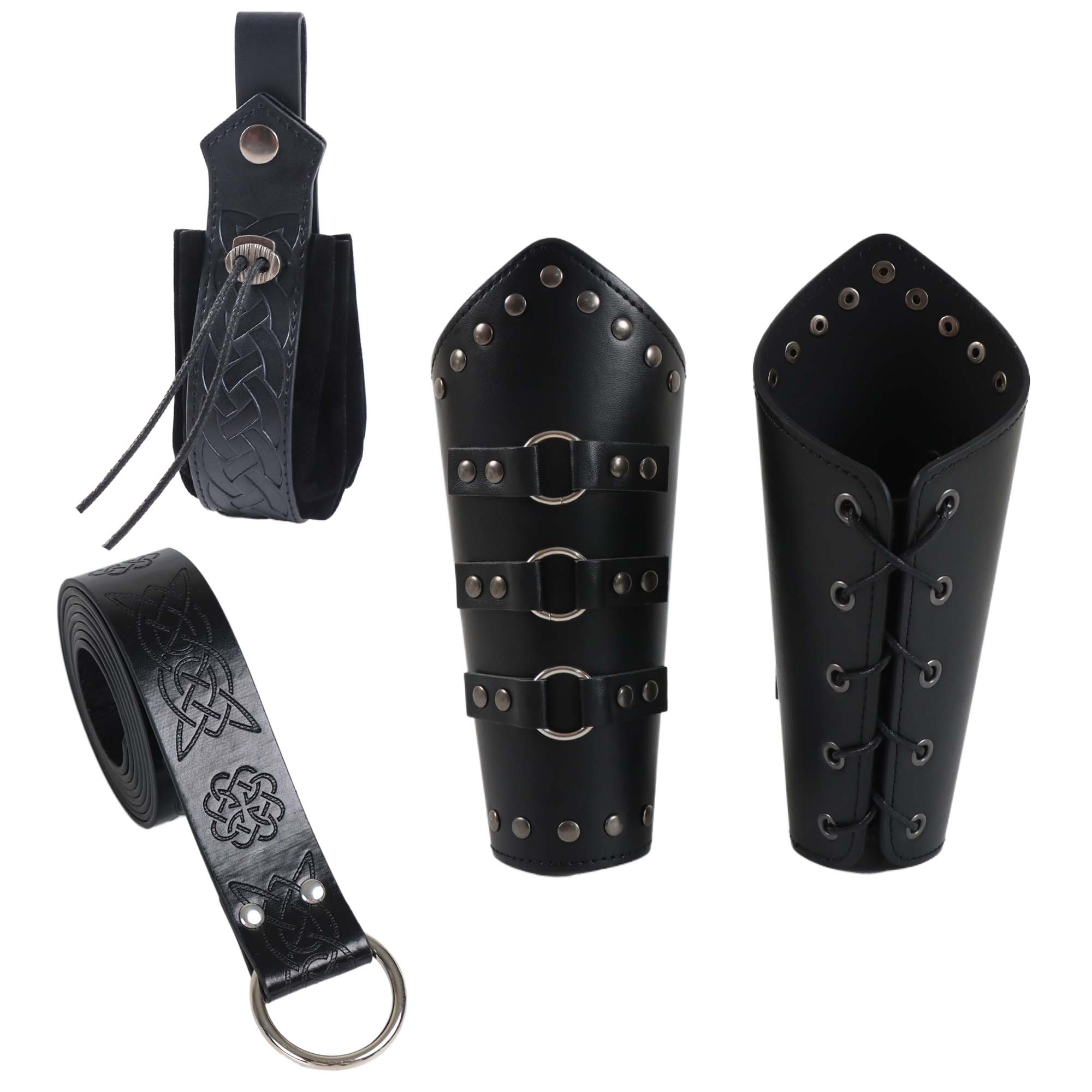 Men'S Viking Accessories - ชุดเข็มขัดหนัง PU หุ้มแขนสำหรับผู้ชายเข็มขัดยุคกลางแบบผูกเชือกสายรัดข้อมืออัศวินโจรสลัดไวกิ้งคอสเพลย์อุปกรณ์เสริมแนวพังก์ไอน้ำ