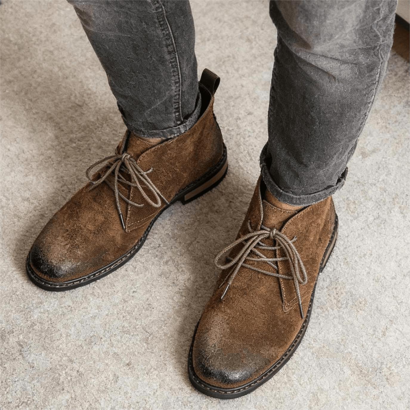 Men'S Accessories Leather - รองเท้าบูทหนังสไตล์เรโทร แบรนด์แฟชั่นเรโทร 2026 รองเท้าบูทหุ้มข้อ
