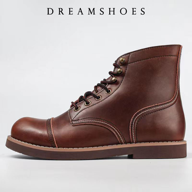 Men'S Accessories Leather - รองเท้าบูทข้อเท้าหนังวัวแท้ทรงกลมหัวมนสไตล์วินเทจญี่ปุ่นปี 2026 สำหรับผู้ชาย ทำมือ งานฝีมือ รองเท้าลำลอง