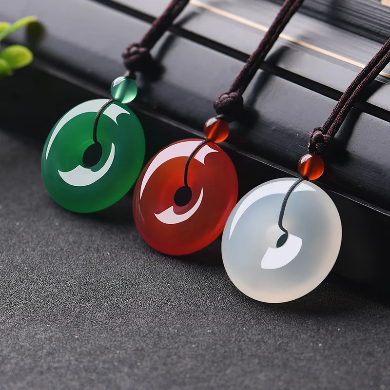 Men Accessories Gift - ธรรมชาติMulticolorหยกDonutจี้สร้อยคอสร้อยคอแฟชั่นเครื่องประดับCharmเครื่องประดับแกะสลักของขวัญAmuletสำหรับผู้หญิงผู้ชาย