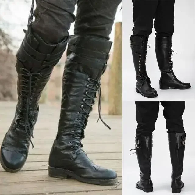 Men'S Viking Accessories - รองเท้าคอสเพลย์สไตล์สตีมพังก์ยุคกลางสำหรับผู้ชาย รองเท้าหนัง PU สำหรับฤดูหนาว เหมาะสำหรับงานเลี้ยงคาร์นิวัล งานแฟนซี