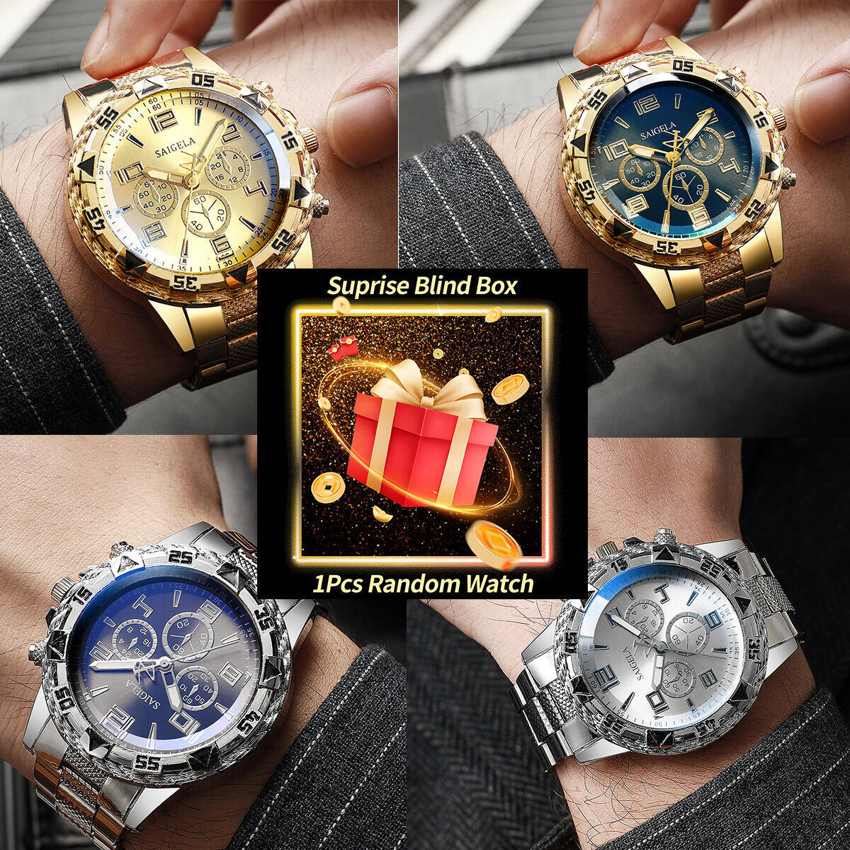 Men'S Accessories Watches - นาฬิกาข้อมือผู้ชายแบบกล่องสุ่ม 1 ชิ้น นาฬิกาธุรกิจแฟชั่น หน้าปัดแบบอารบิก สายเหล็ก