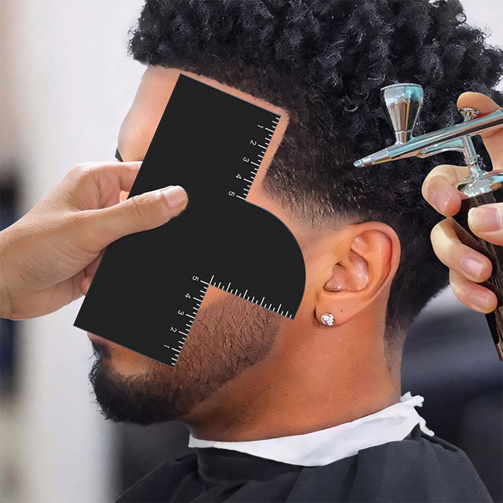Men Accessories Guide - แม่แบบจัดแต่งทรงผมชาย 2 ชิ้น พร้อมตัววัดขนาด สำหรับตัดผมชาย จัดแนวเส้นผมและเครา