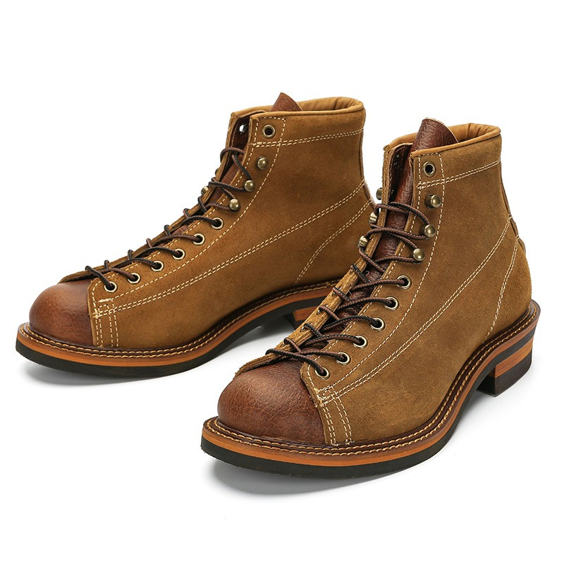 Men'S Accessories Leather - รองเท้าบูทหนังแท้สไตล์วินเทจสำหรับผู้ชาย แบบ Goodyear สำหรับขี่มอเตอร์ไซค์ ทรงหุ้มข้อสูง แบบ