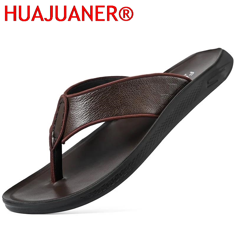 Men'S Accessories Leather - รองเท้าแตะลำลองผู้ชายสำหรับใส่กลางแจ้ง ฤดูร้อน กันลื่น หนังแท้ รุ่นใหม่ทันสมัย หนังวัวชั้นบนสุด